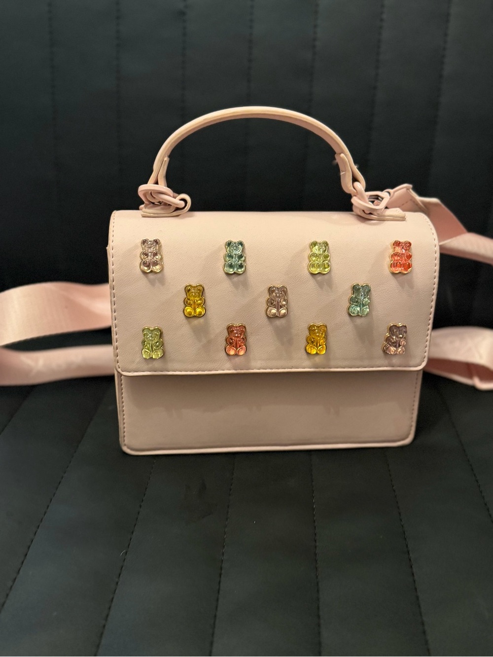 Betsey Johnson Pale Pink Crossbody Bag with Multicolor Gummy Bear Charms